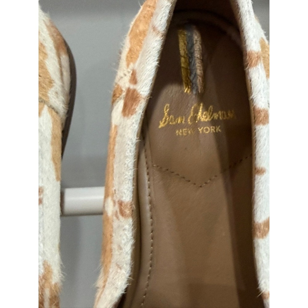 Sam Edelman Birch Penny Loafers Calf Hair Leather Tan White Cow Print Flats 7.5 - Picture 3 of 11